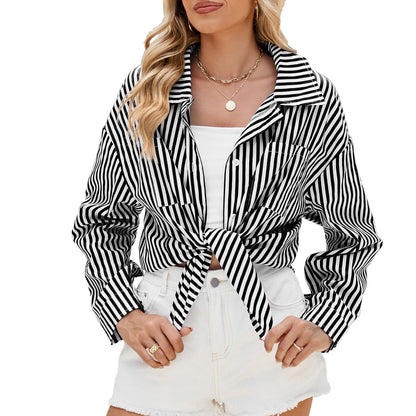 Camisa de Manga Larga a Rayas con Bolsillos, Ideal para Primavera y Otoño