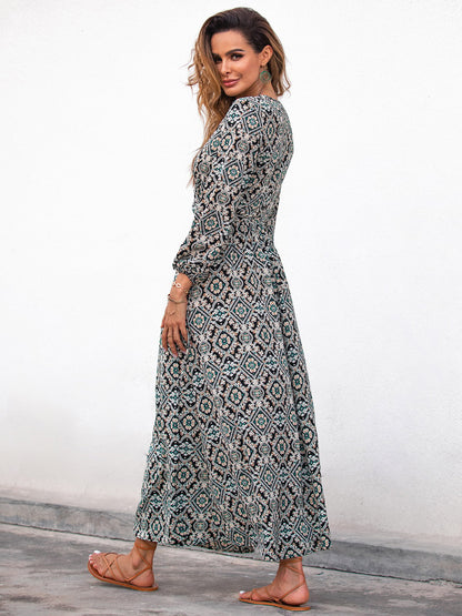 Vestido Largo con Escote en V y Mangas de Linterna | Ideal para Primavera y Otoño