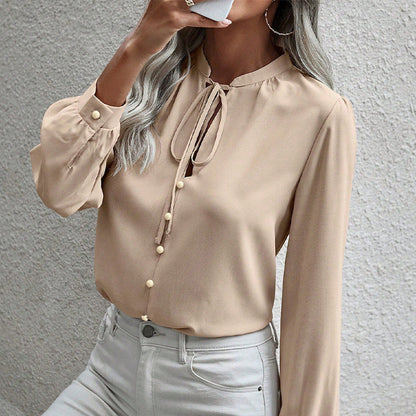Camisa de Manga Larga con Cuello de Cordones | Ideal para Primavera y Otoño