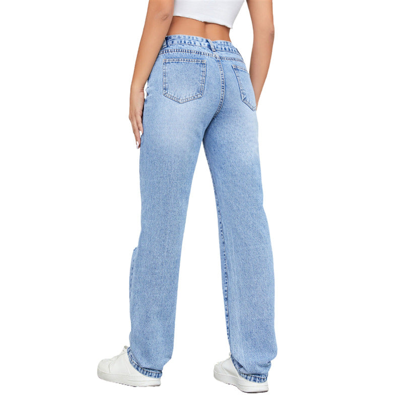 Jeans Holgados de Tiro Alto con Rotos y Corte Recto | Ideales para Todas las Temporadas