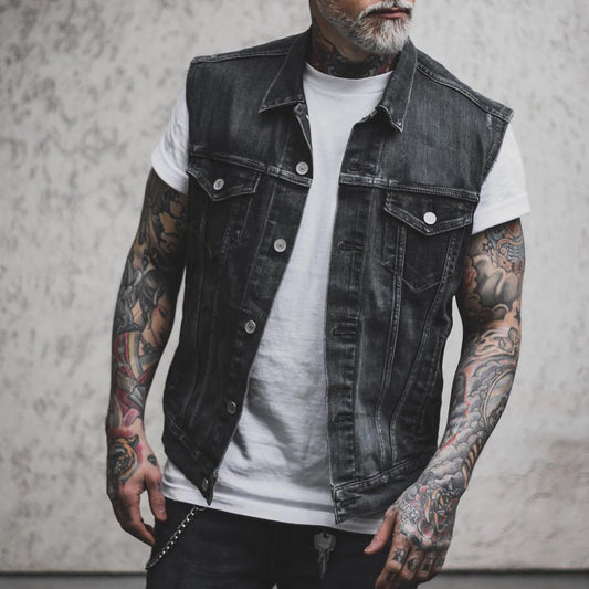 Chaqueta de Mezclilla Sin Mangas con Cuello Caído y Dobladillo Recto | Ideal para Todas las Temporadas