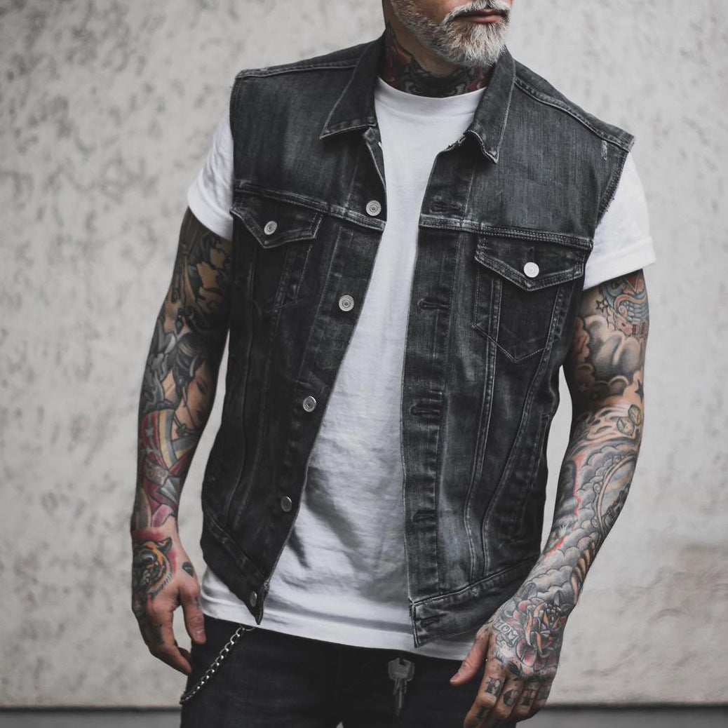 Chaqueta de Mezclilla Sin Mangas con Cuello Caído y Dobladillo Recto | Ideal para Todas las Temporadas