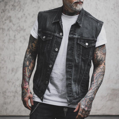 Chaqueta de Mezclilla Sin Mangas con Cuello Caído y Dobladillo Recto | Ideal para Todas las Temporadas