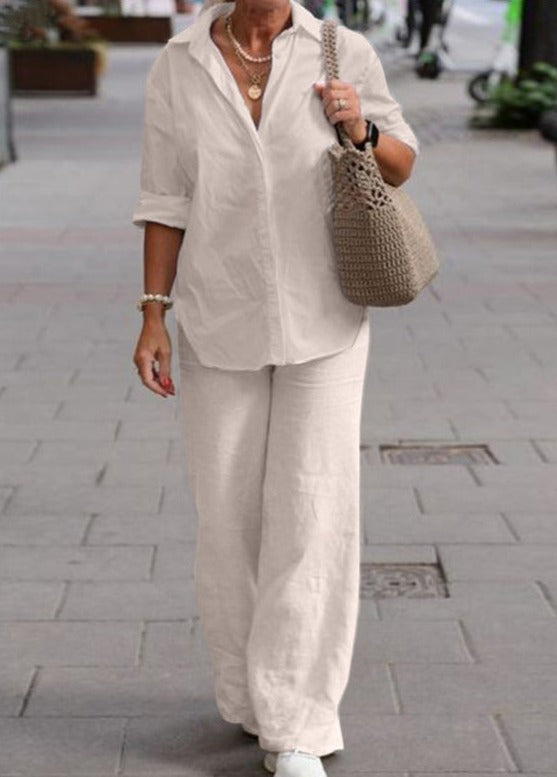Conjunto de camisa de manga larga y pantalones de pierna ancha I Ideal para primavera y verano