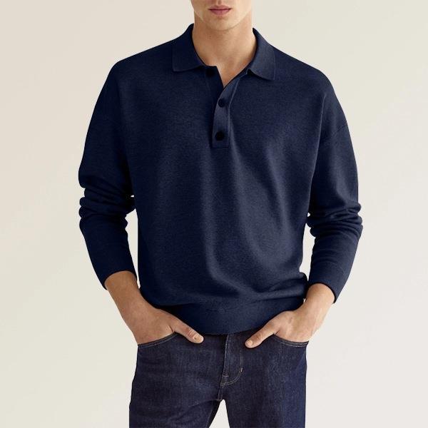 Camisa Polo de Manga Larga con Cuello en V y Botones para Hombre, Ideal para Otoño