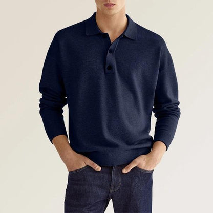 Camisa Polo de Manga Larga con Cuello en V y Botones para Hombre, Ideal para Otoño