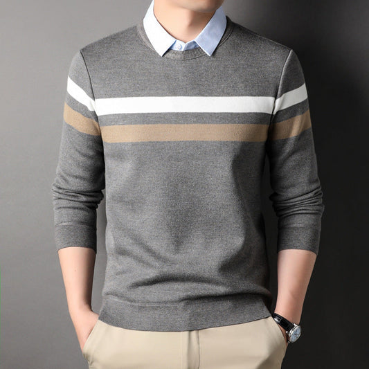 Suéter a Rayas para Hombre con Cuello de Camisa, Ideal para Otoño