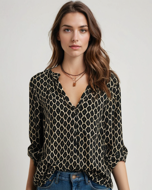 Blusa de Algodón con Cuello en V y Detalle de Botones | Ideal para Primavera y Otoño