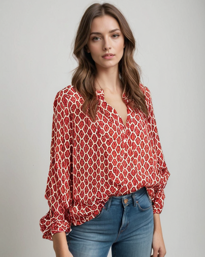 Blusa de Algodón con Cuello en V y Detalle de Botones | Ideal para Primavera y Otoño