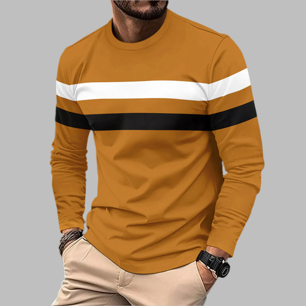 Camiseta de manga larga de cuello redondo para hombres con diseño de bloques de color, ideal para invierno, primavera y otoño