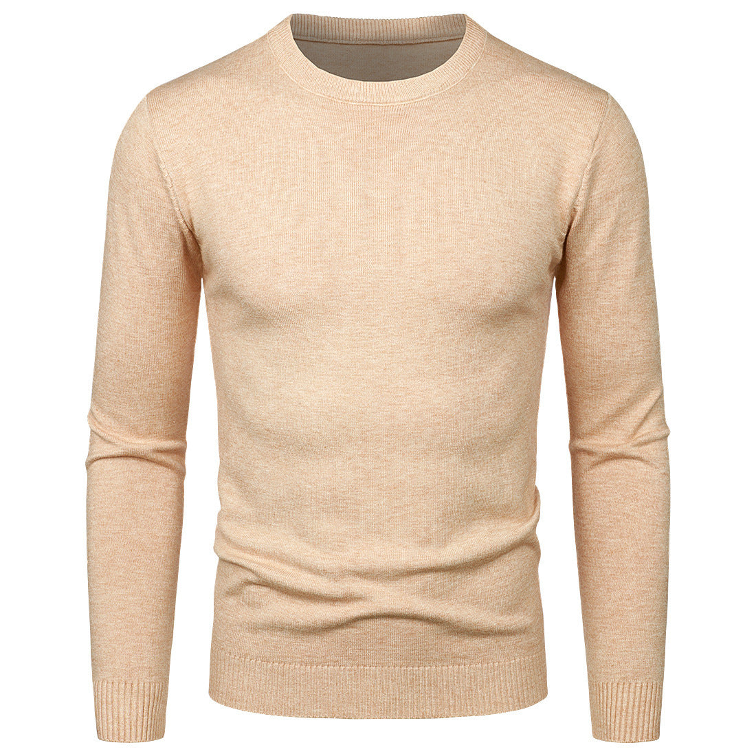 Suéter de Cuello Redondo Manga Larga Ajustado para Hombre, Ideal para Otoño