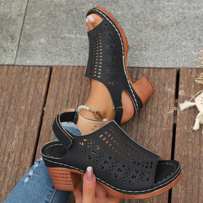 Sandalias Abiertas Huecas con Correa de Velcro | Ideales para el Verano