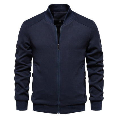 Chaqueta de Cuello Alto para Hombre en Color Sólido con Bolsillos de Cremallera | Ideal para Primavera y Otoño