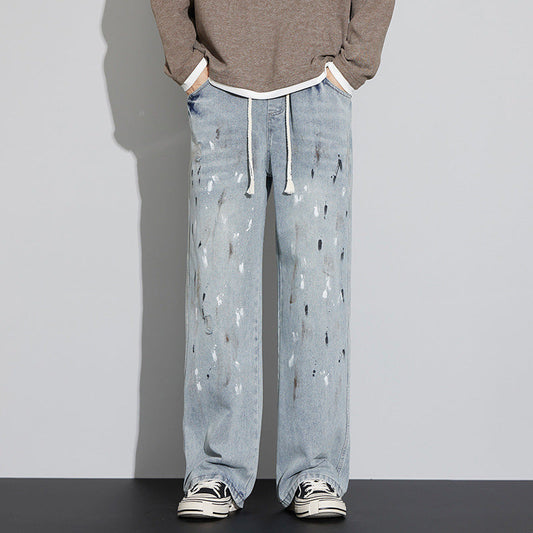 Jeans Retro con Desgaste y Graffiti para Hombre – Ideal para Primavera y Otoño