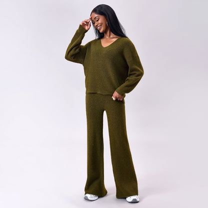 Conjunto de Dos Piezas de Punto con Rayas Hundidas y Mangas Largas | Ideal para Otoño