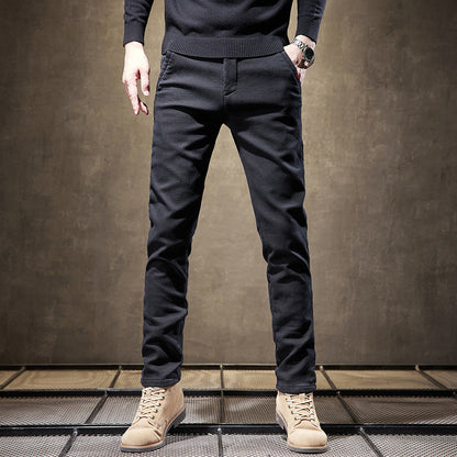 Pantalones de Negocios Rectos Slim Fit para Hombre – Gruesos, Ideales para Otoño e Invierno