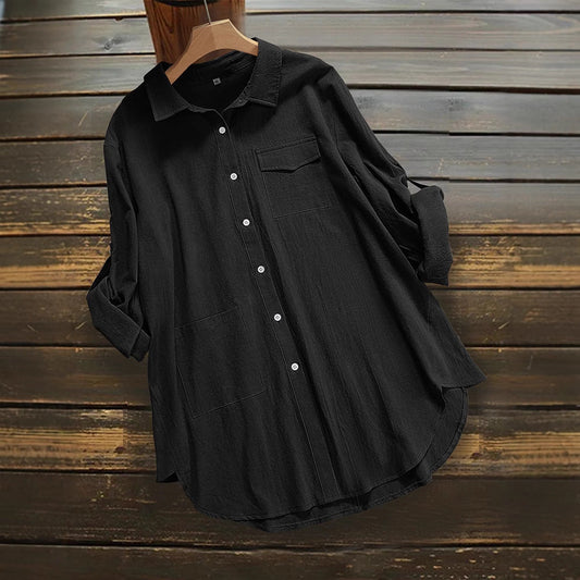 Camisa Holgada de Manga Larga con Botones y Bolsillos | Ideal para Primavera
