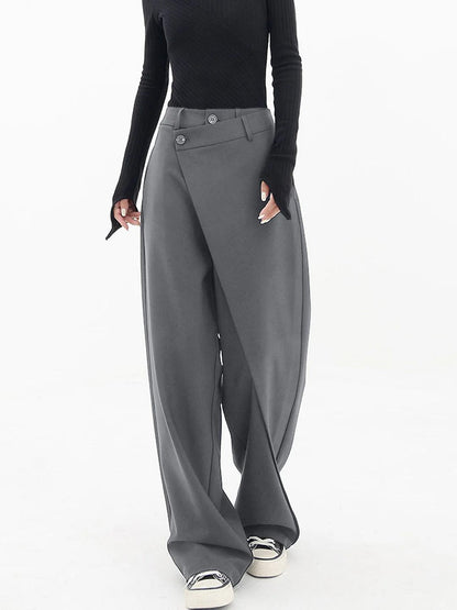 Pantalones anchos de cintura alta con botón asimétrico I Ideales para primavera y otoño