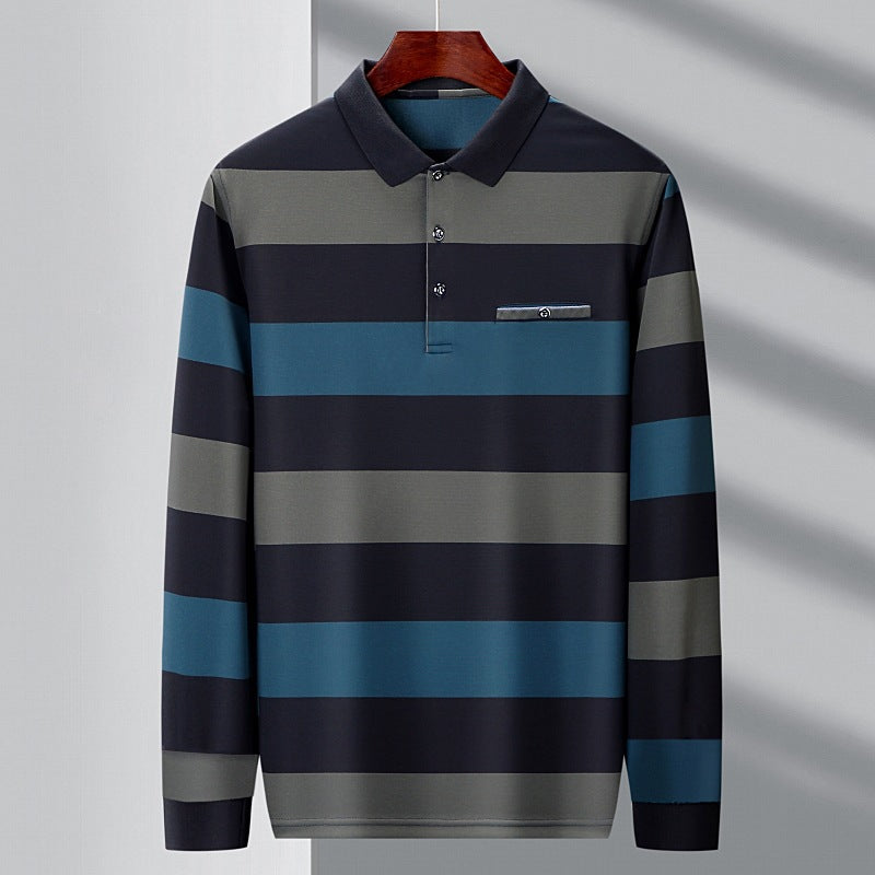Camiseta de Manga Larga con Cuello de Solapa y Diseño Colorblock para Hombre, Ideal para Primavera y Otoño