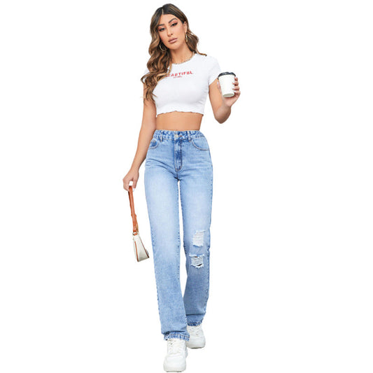 Jeans Holgados de Tiro Alto con Rotos y Corte Recto | Ideales para Todas las Temporadas