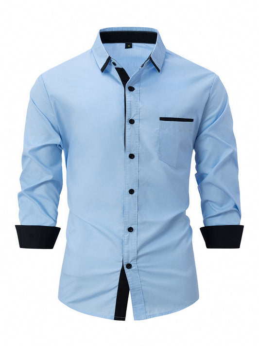 Camisa de Negocios Slim de Rayas en Algodón Ideal para Primavera y Otoño