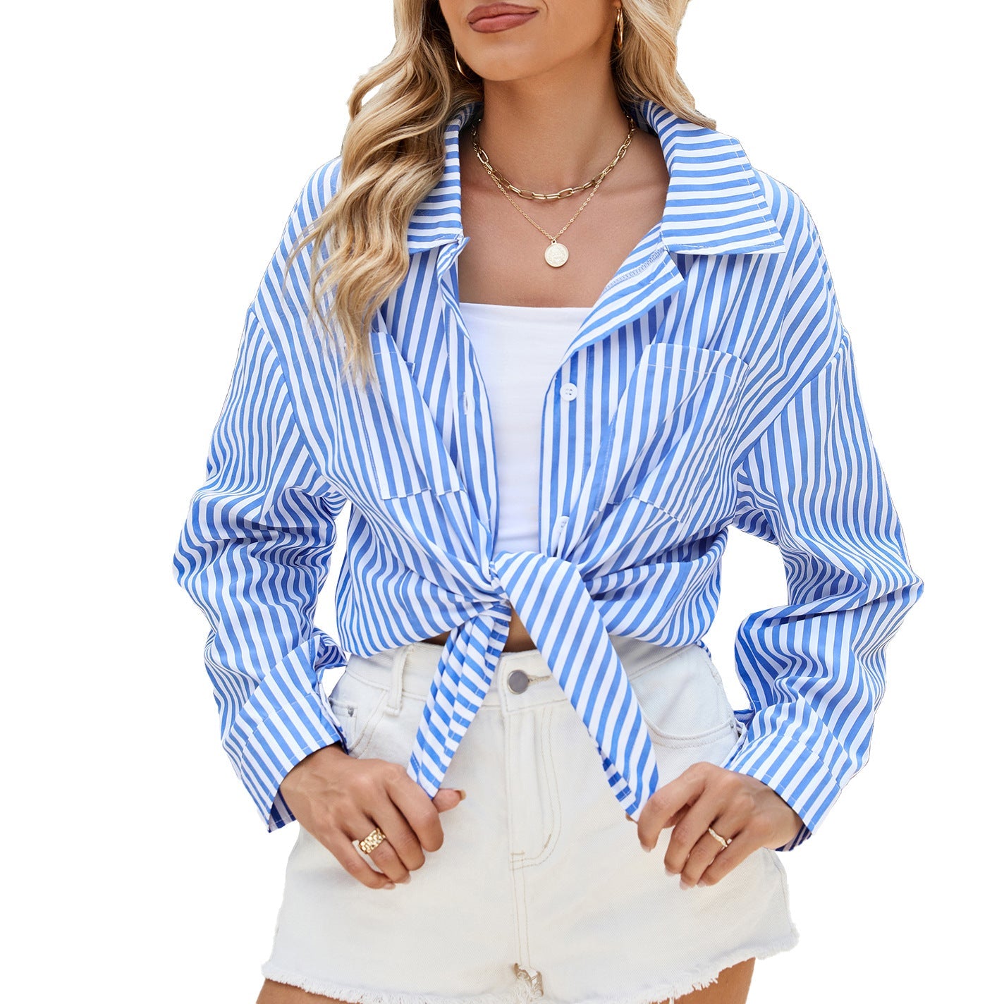 Camisa de Manga Larga a Rayas con Bolsillos, Ideal para Primavera y Otoño