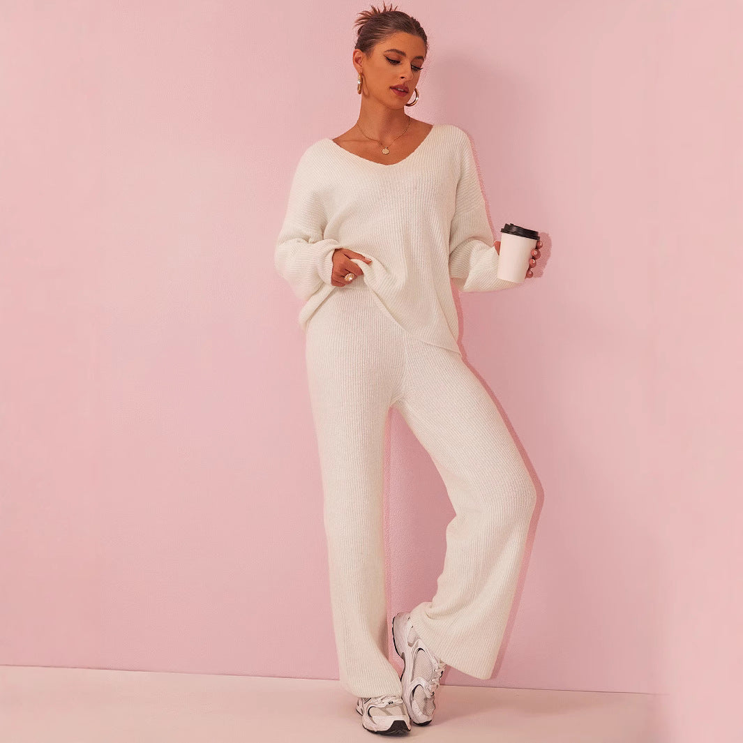 Conjunto de Dos Piezas de Punto con Rayas Hundidas y Mangas Largas | Ideal para Otoño