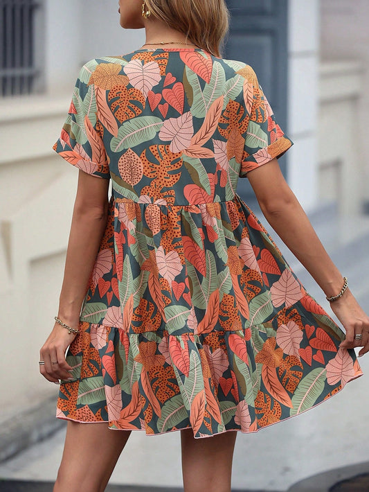 Vestido con Mangas Murciélago y Dobladillo con Volantes con Estampado | Ideal para Primavera y Verano