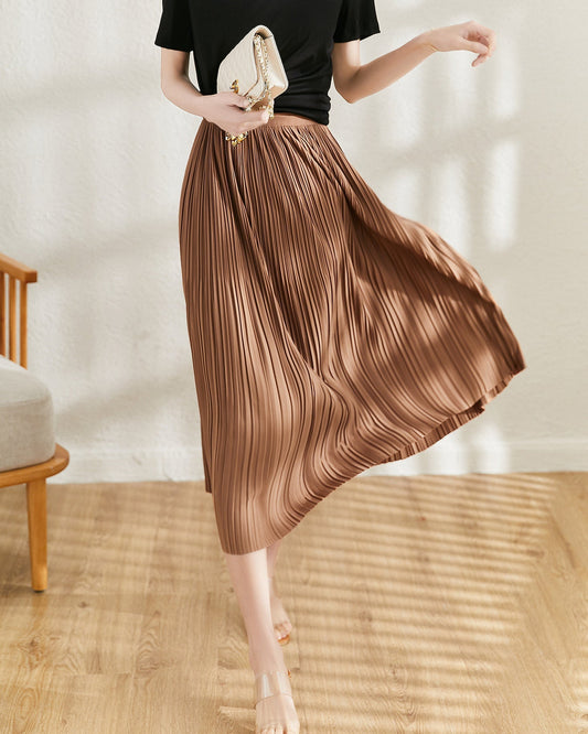 Falda Plisada Mid-Length en Color Sólido | Ideal para Primavera y Otoño
