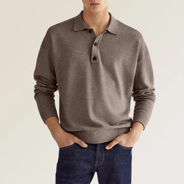 Camisa Polo de Manga Larga con Cuello en V y Botones para Hombre, Ideal para Otoño
