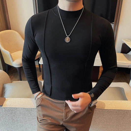 Camiseta de Manga Larga para Hombre con Rayas, Ajuste Slim, Ideal para Primavera y Otoño