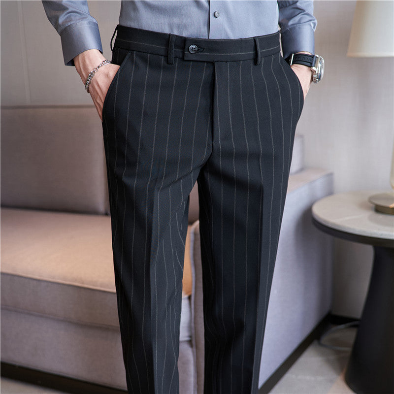Pantalones de Traje Rayados con Elasticidad para Hombres – Ideal para Otoño