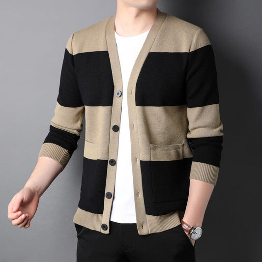 Cárdigan Rayado de Hombro Único para Hombre, Ideal para Otoño y Primavera