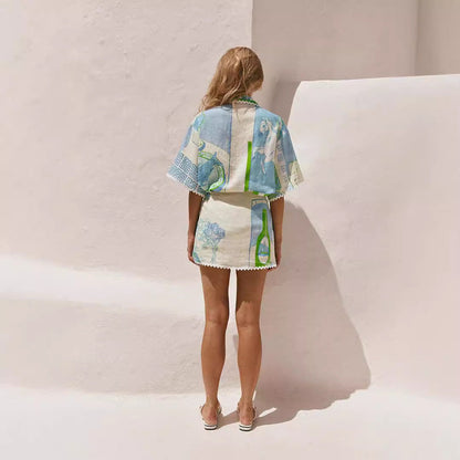 Conjunto de Dos Piezas en Algodón-Lino con Estampado de Encaje | Ideal para Primavera y Verano