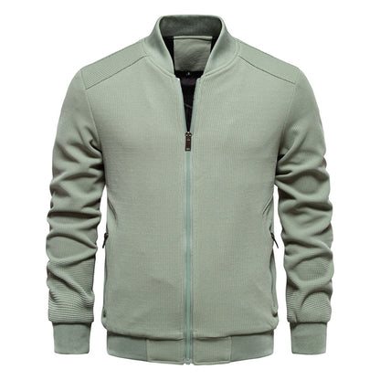 Chaqueta de Cuello Alto para Hombre en Color Sólido con Bolsillos de Cremallera | Ideal para Primavera y Otoño