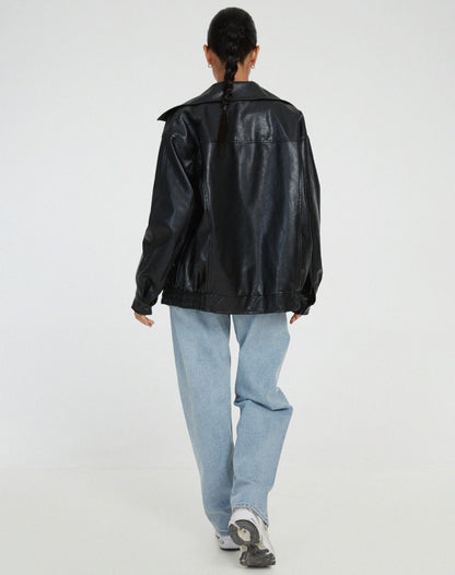 Chaqueta de cuero sintético oversize con ajuste holgado I Ideal para primavera y otoño
