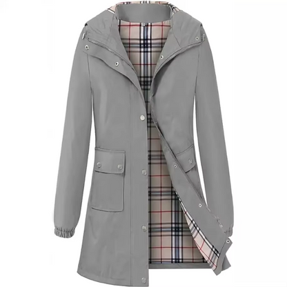 Abrigo Impermeable con Capucha y Forro a Cuadros | Ideal para Primavera y Otoño