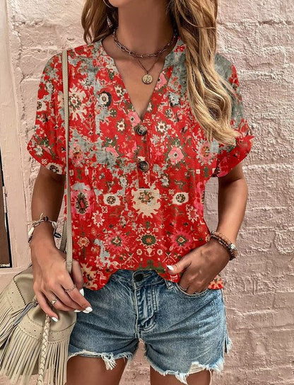Camisa de Cuello en V con Detalles de Botones para Mujer I Ideal para Primavera y Otoño