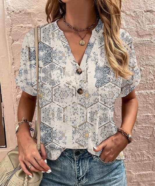 Camisa de Cuello en V con Detalles de Botones para Mujer I Ideal para Primavera y Otoño