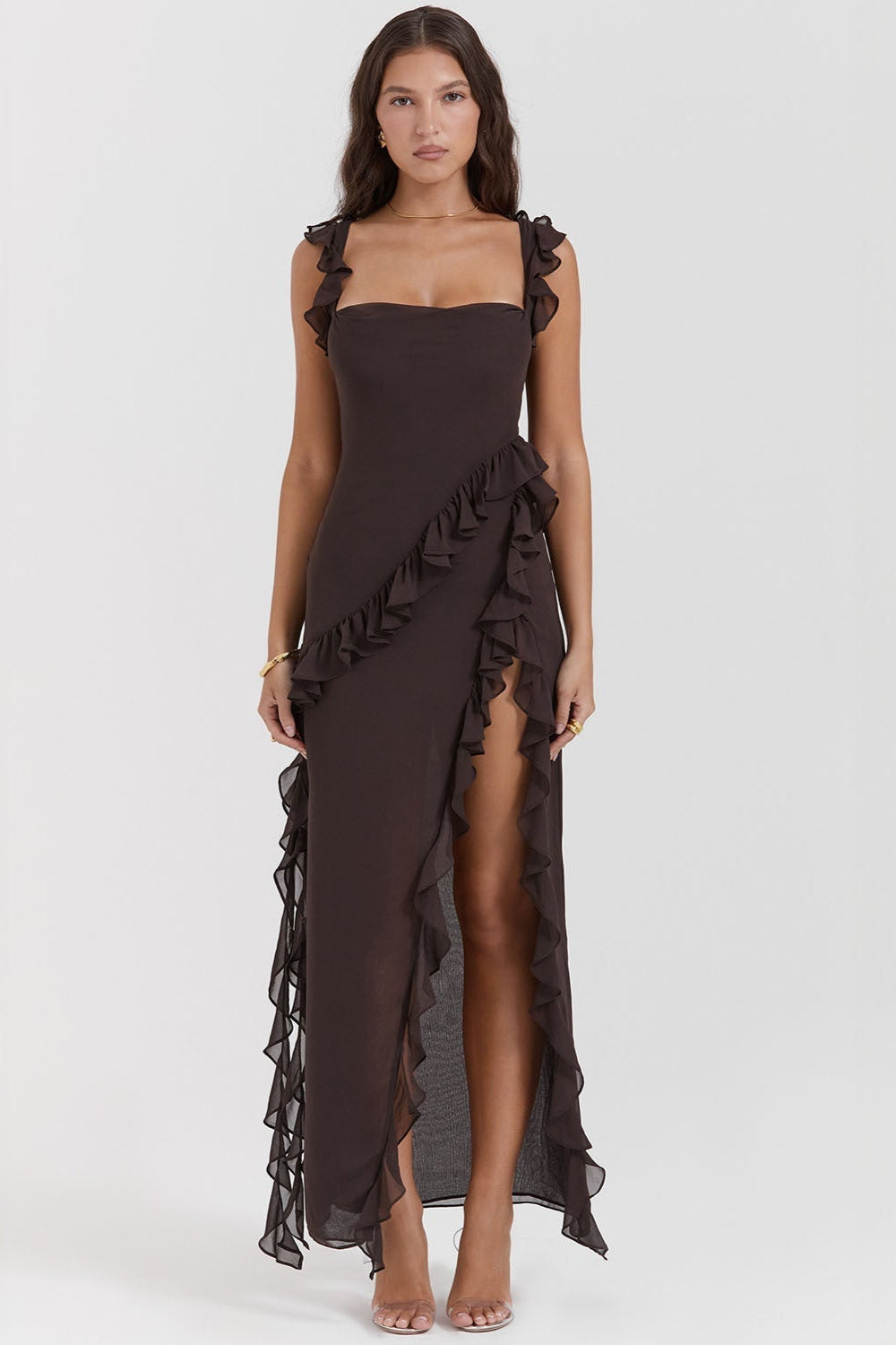 Vestido Largo con Volantes y Abertura Delantera | Ideal para Primavera y Verano