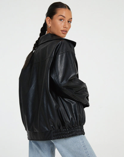 Chaqueta de cuero sintético oversize con ajuste holgado I Ideal para primavera y otoño