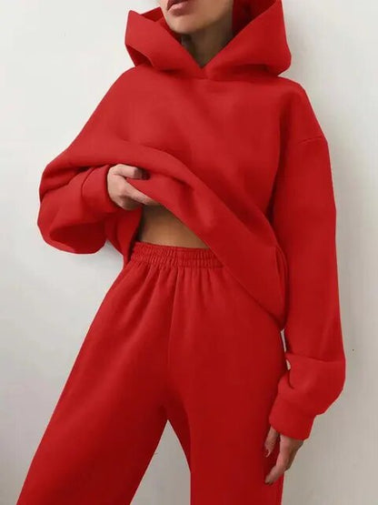 Conjunto cálido de sudadera con capucha y pantalones deportivos para mujer I Ideal para el invierno
