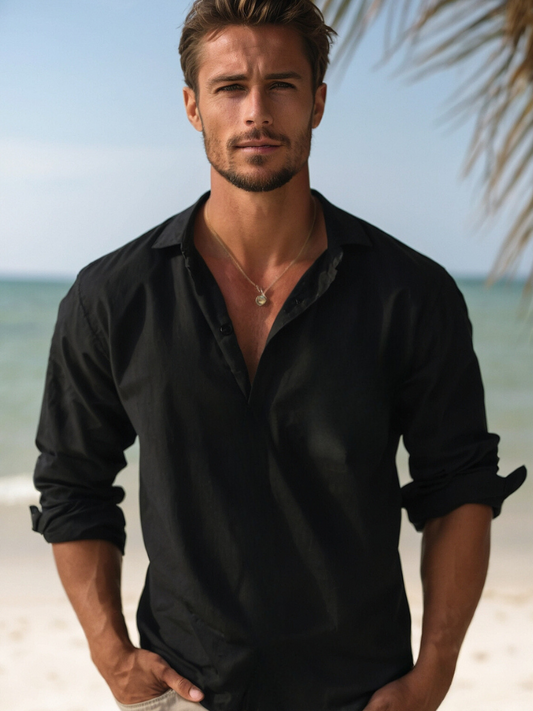 Camisa de Lino Ligera para Hombre con Cierre de Botones I Ideal para el Verano