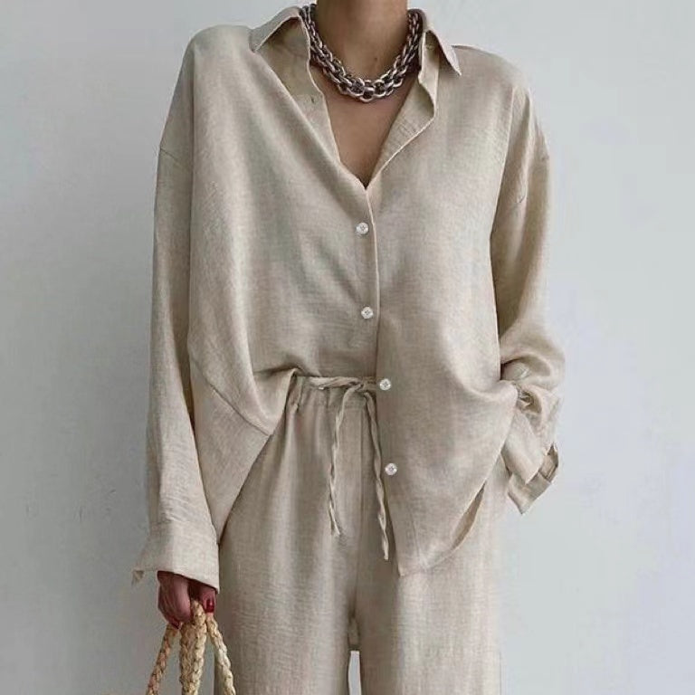Conjunto de Blusa y Pantalones Wide-Leg con Cintura Ajustable para Mujer | Ideal para Primavera y Verano