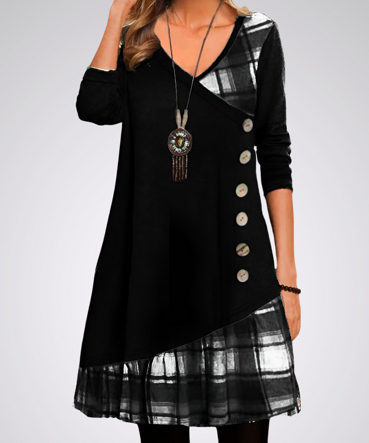 Vestido Vintage Midi de Manga Larga con Escote en V | Ideal para Primavera y Otoño