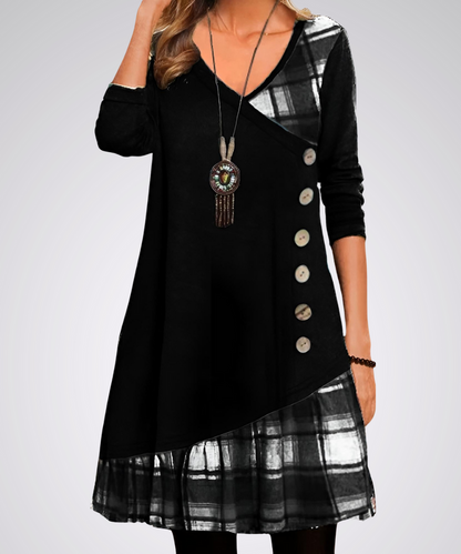 Vestido Vintage Midi de Manga Larga con Escote en V | Ideal para Primavera y Otoño