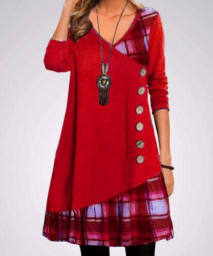 Vestido Vintage Midi de Manga Larga con Escote en V | Ideal para Primavera y Otoño