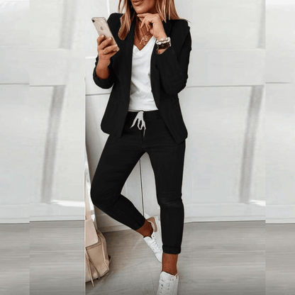 Conjunto Fluido de Dos Piezas para Mujer con Top de Manga Larga y Pantalones de Pierna Ancha | Ideal para Primavera y Otoño