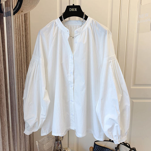Blusa Plisada con Cuello en V y Mangas Farol | Ideal para Primavera