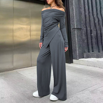Conjunto de Top Ajustado con Cuello Caído y Cintura Alta y Pantalones | Ideal para Todas las Estaciones